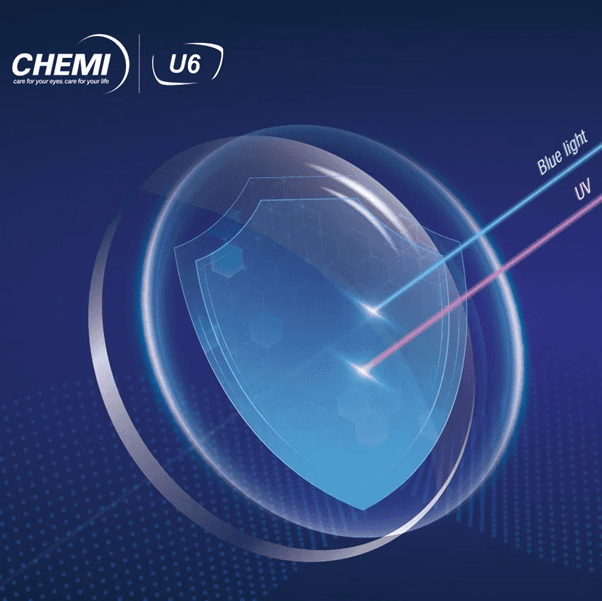 Tròng kính Chemi tại Kính mắt Anna có khả năng ngăn chặn ánh sáng xanh và tia UV