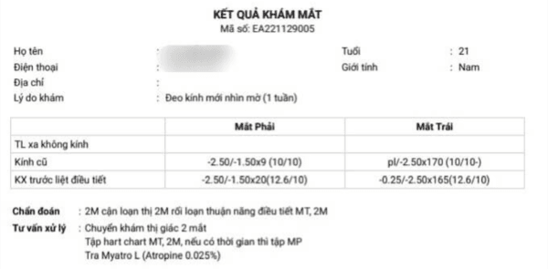 Kết quả khi đo mắt từ kỹ thuật viên